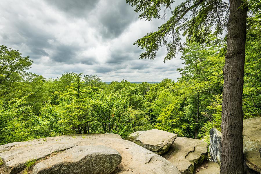 Contact Us - Beautiful Rocky Overlook In Ohio, Green Trees and a Wide View of the Landscape